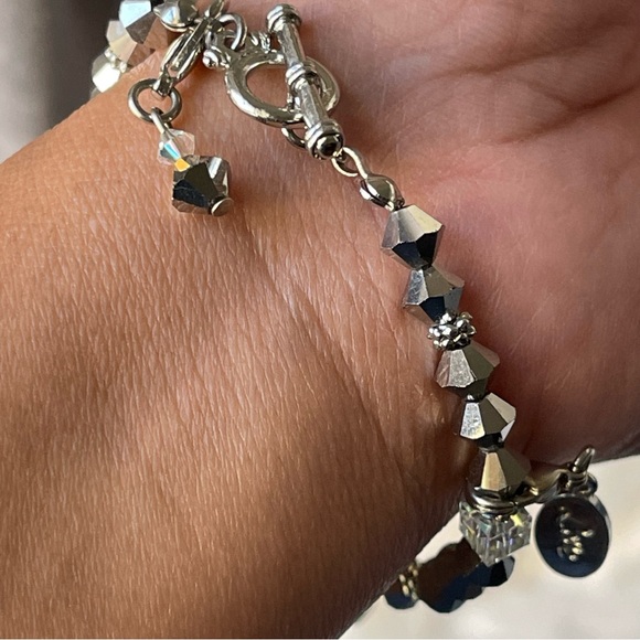 PEACE LOVE HOPE Charms AB Crystal Silver Tone Beaded 7" Bracelet Toggle Clasp - Picture 10 of 14